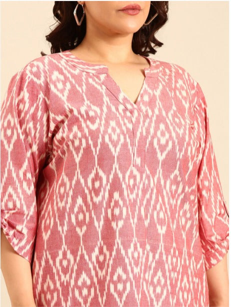 Red Ikat V-Neckline Midi Dress