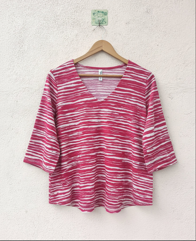 Red Printed V-Neck Top