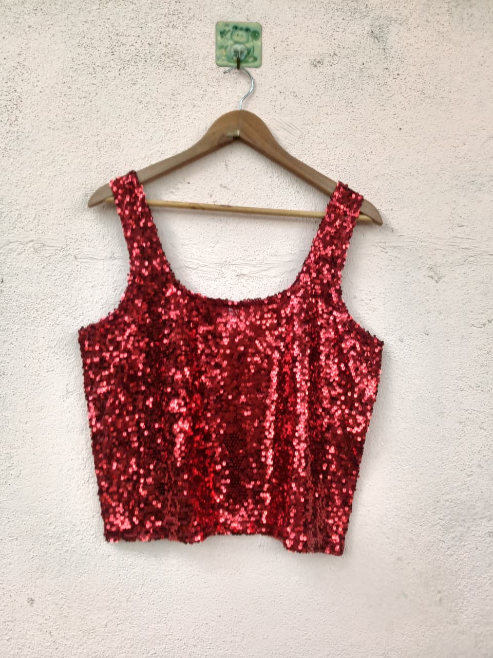 Red Sequin Scoop-Neck Crop Tank Top