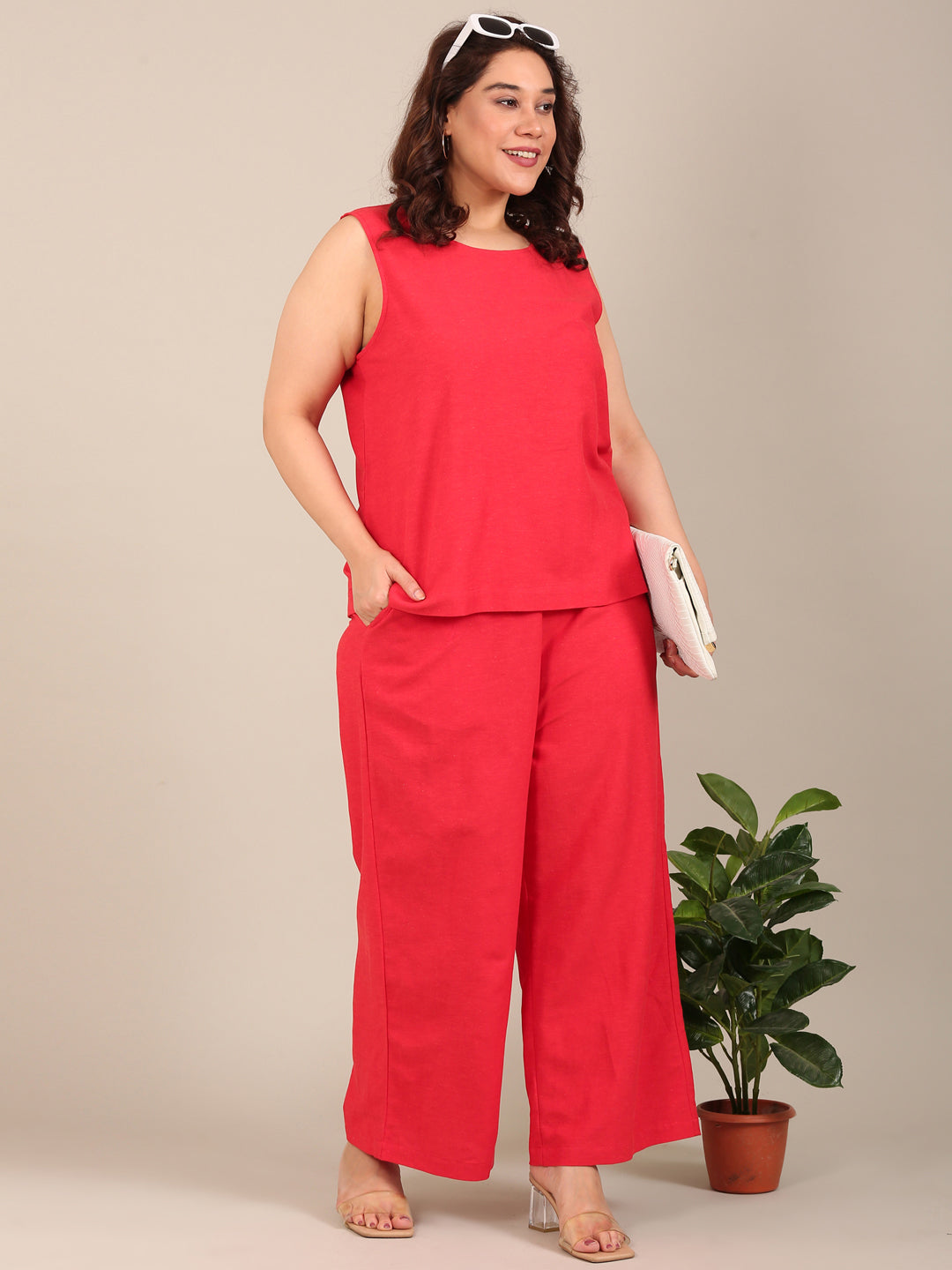 Red Sleeveless Co-ord Set (2 Piece)