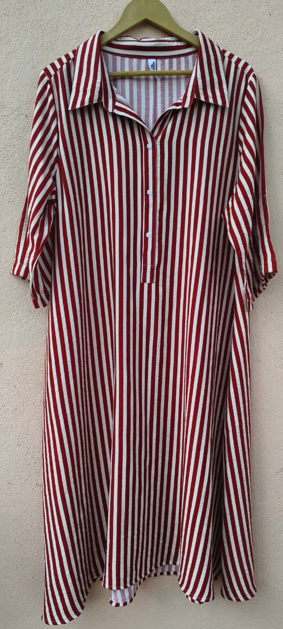 Red & White Striped Shirt Dress