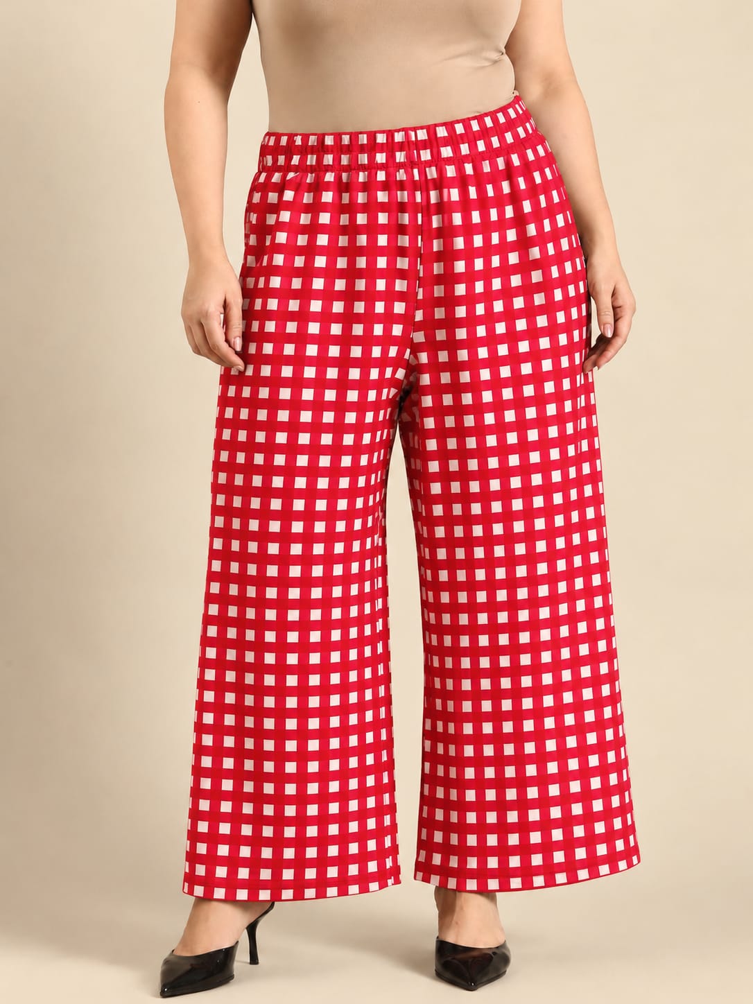 Red checked Wide-Leg Palazzo Pants