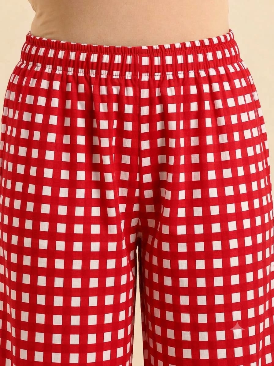 Red checked Wide-Leg Palazzo Pants