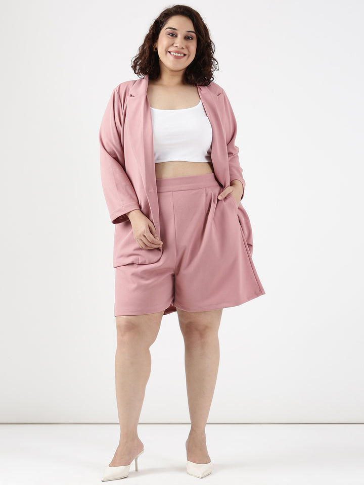 Pink Scuba Crepe Formal Blazer Co-Ord Set With Shorts (2 Piece)
