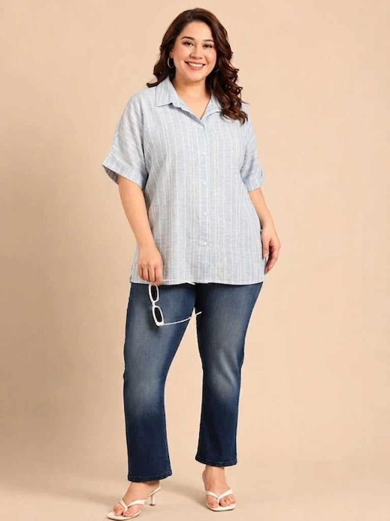 Cotton Blue Striped Shirt