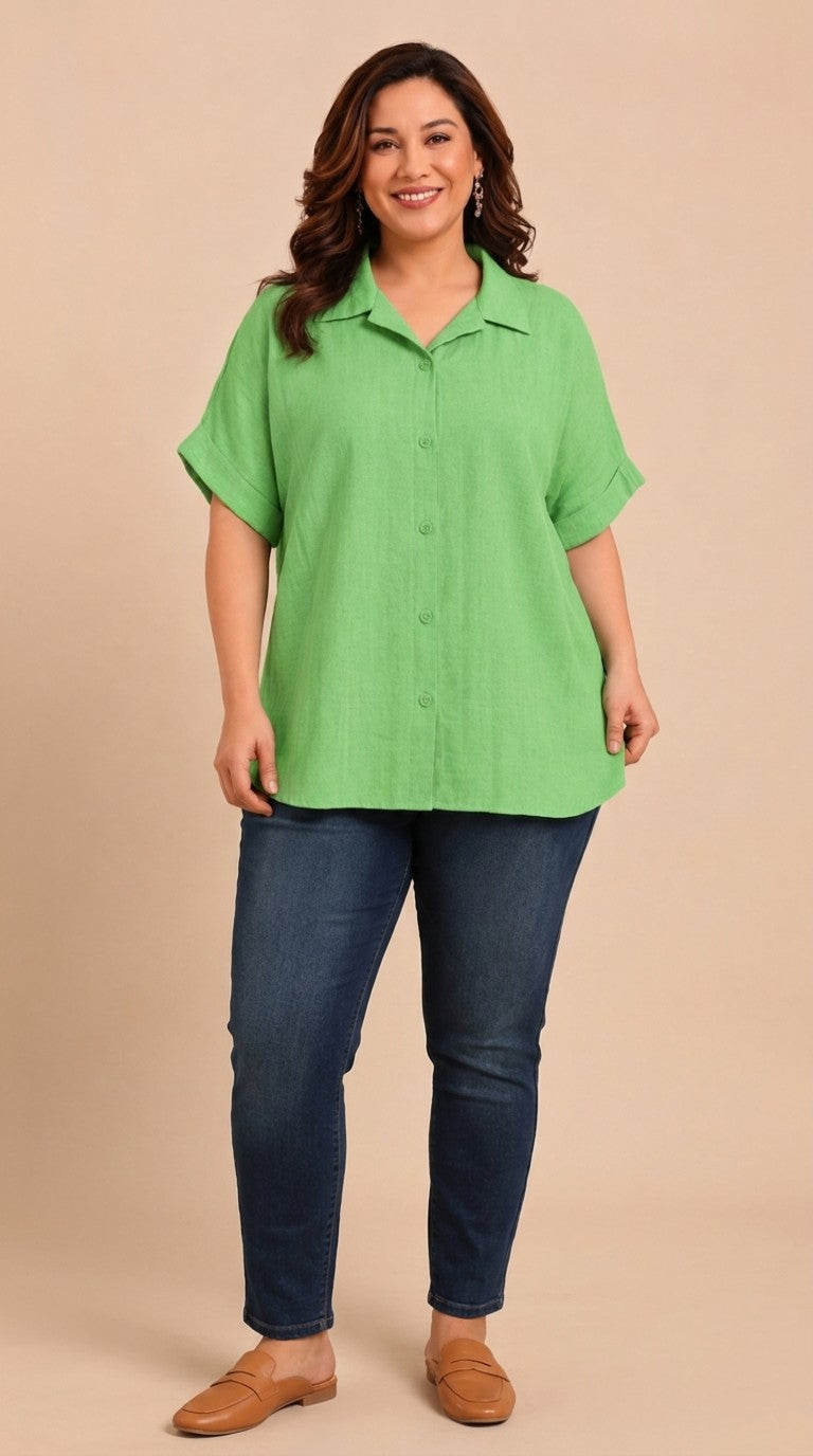 Green Linen Drop Shoulder Shirt