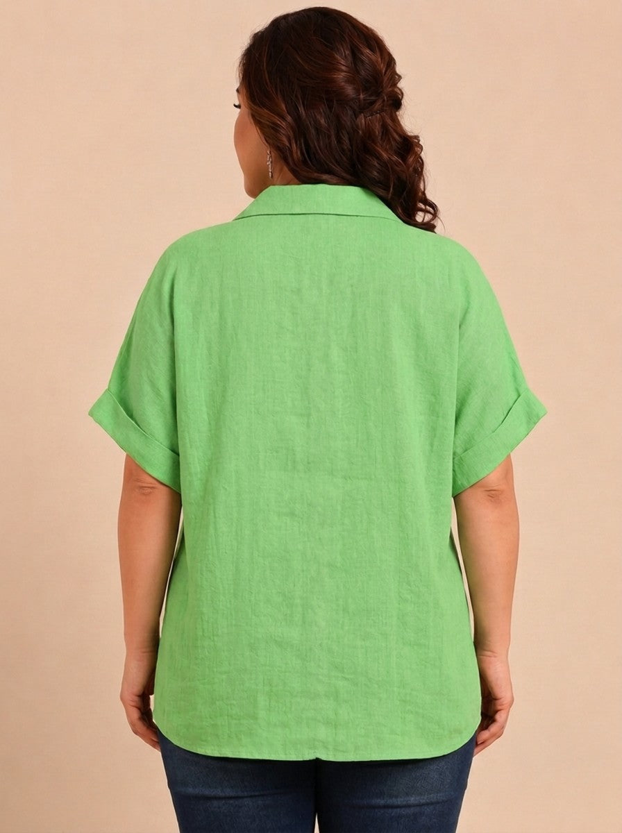 Green Linen Drop Shoulder Shirt