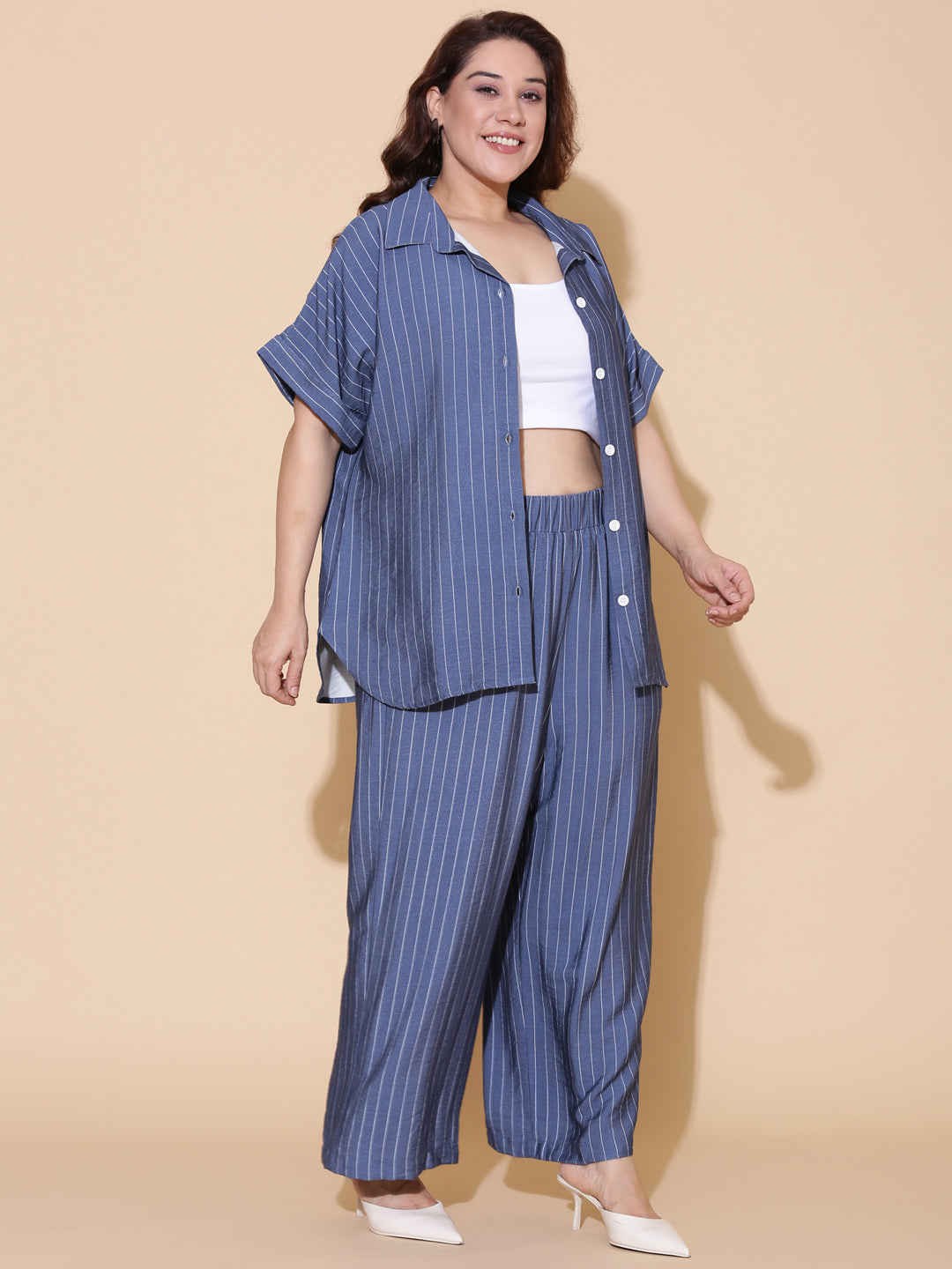 Blue Striped Drop Shoulder Shirt