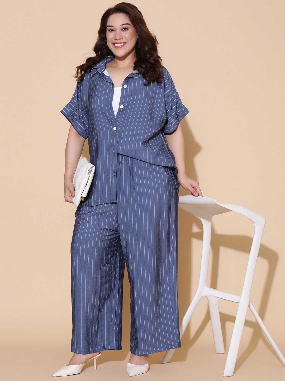 Blue Striped Drop Shoulder Shirt