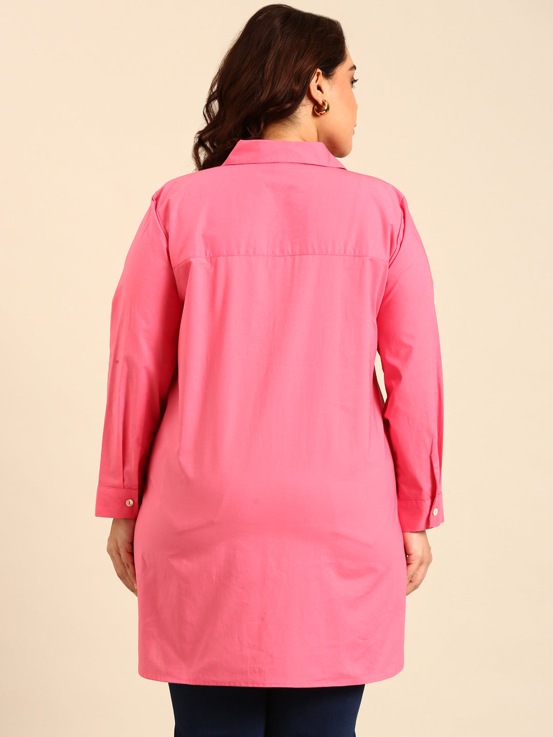 Cotton Poplin Longline Button-Down Shirt