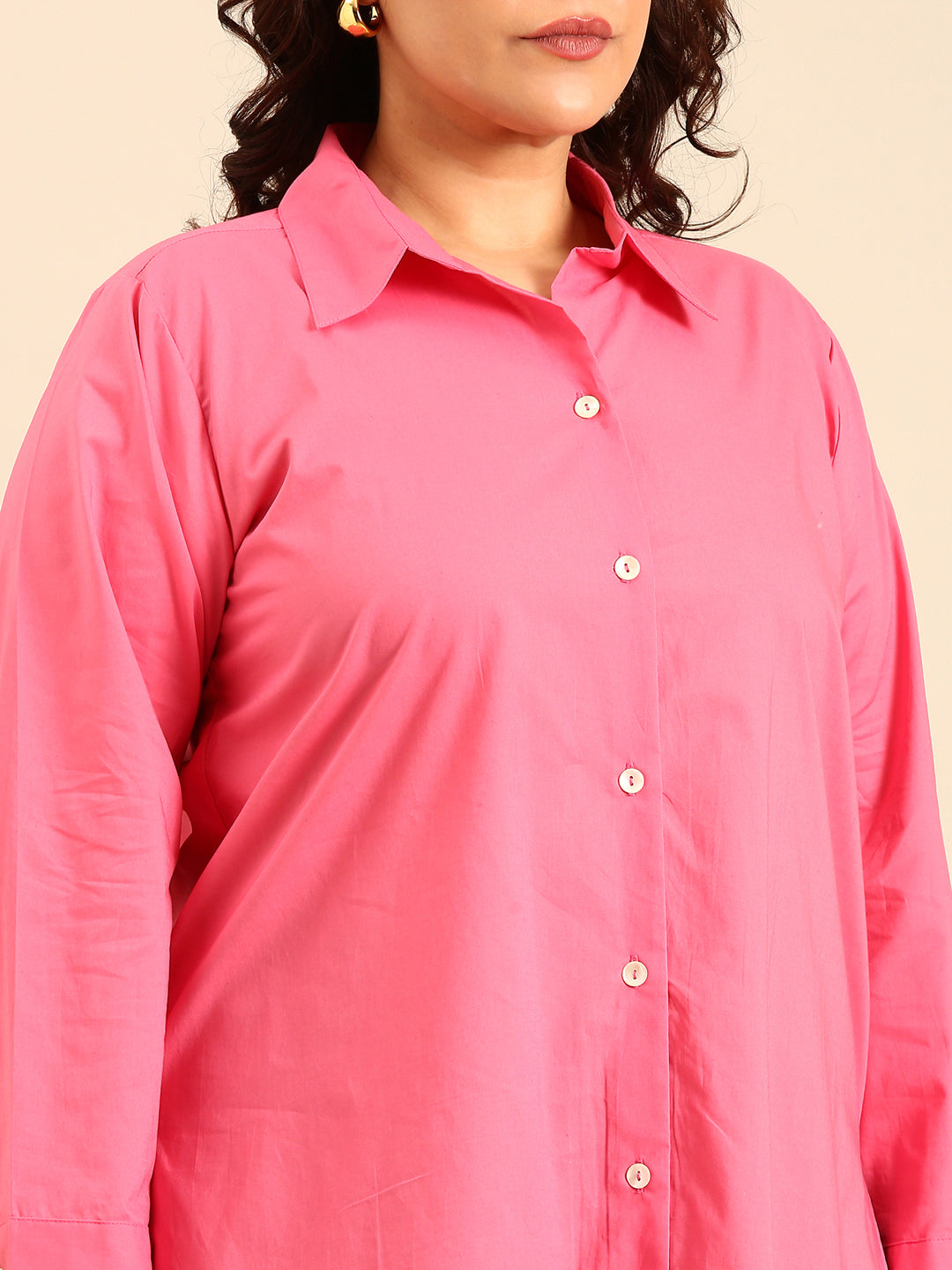 Cotton Poplin Longline Button-Down Shirt