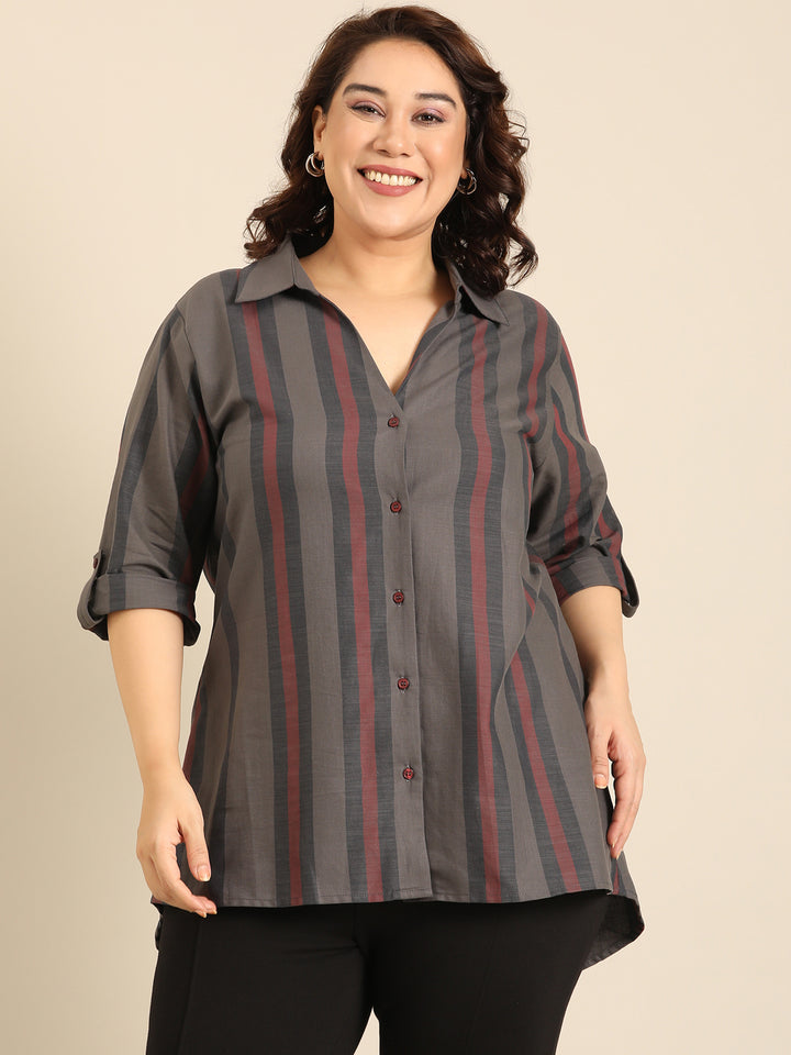 Grey-Maroon Striped shirt