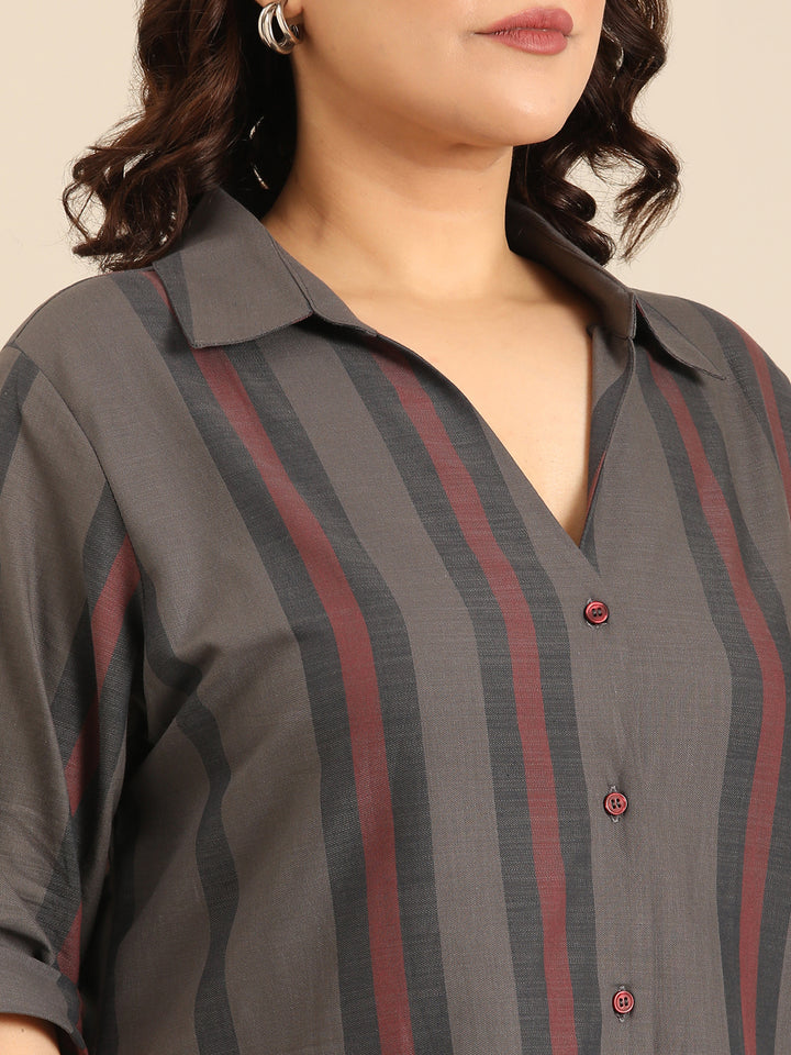 Grey-Maroon Striped shirt