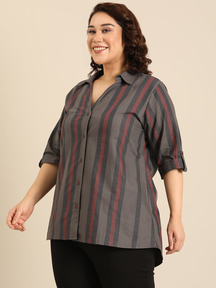Grey-Maroon Striped shirt