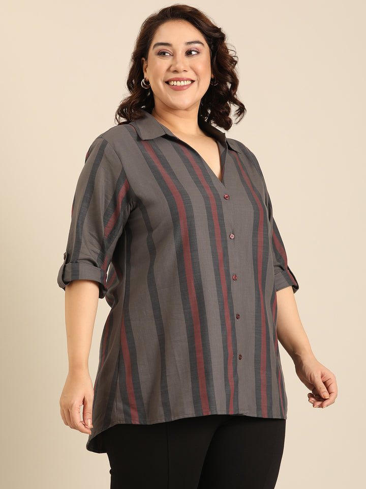 Grey-Maroon Striped shirt