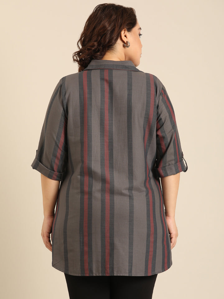 Grey-Maroon Striped shirt