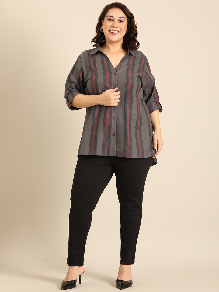 Grey-Maroon Striped shirt
