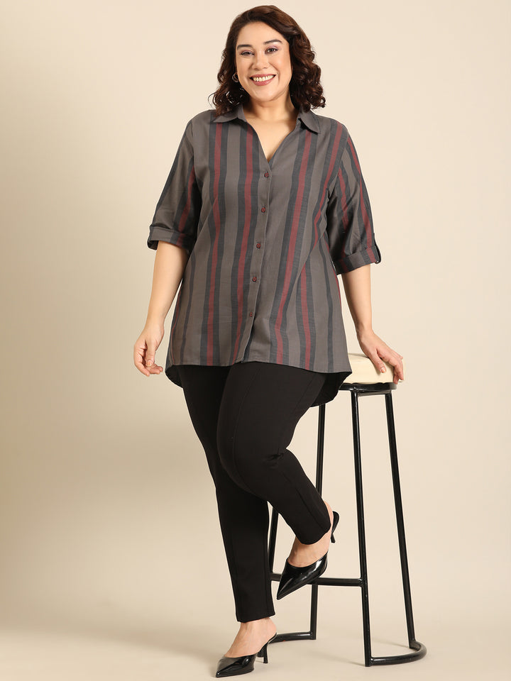 Grey-Maroon Striped shirt