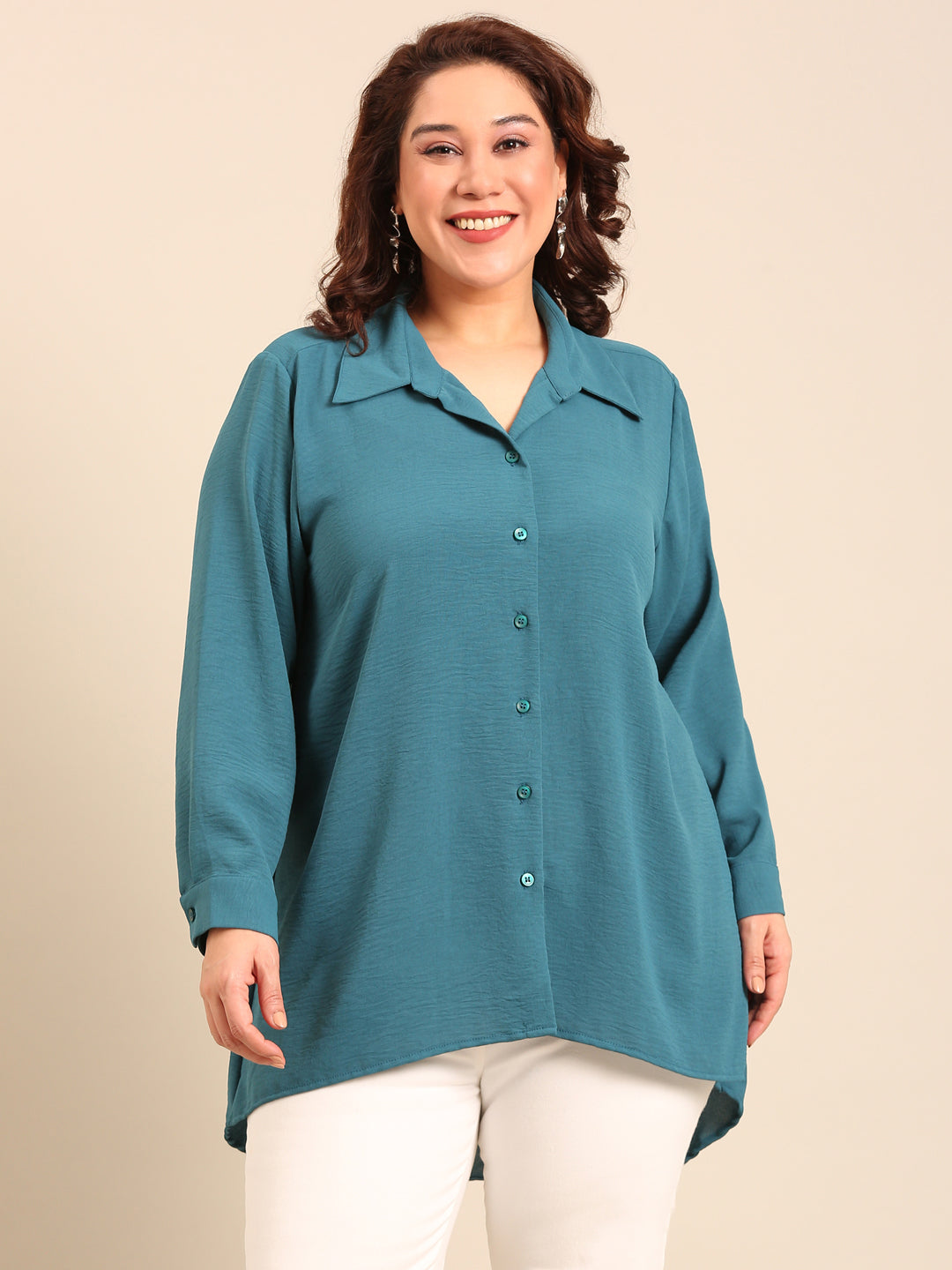 Teal High-Low Hem Shirt