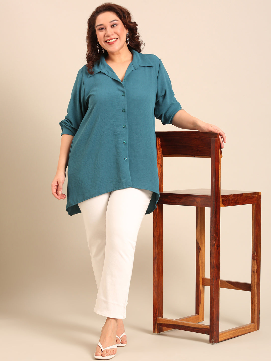 Teal High-Low Hem Shirt