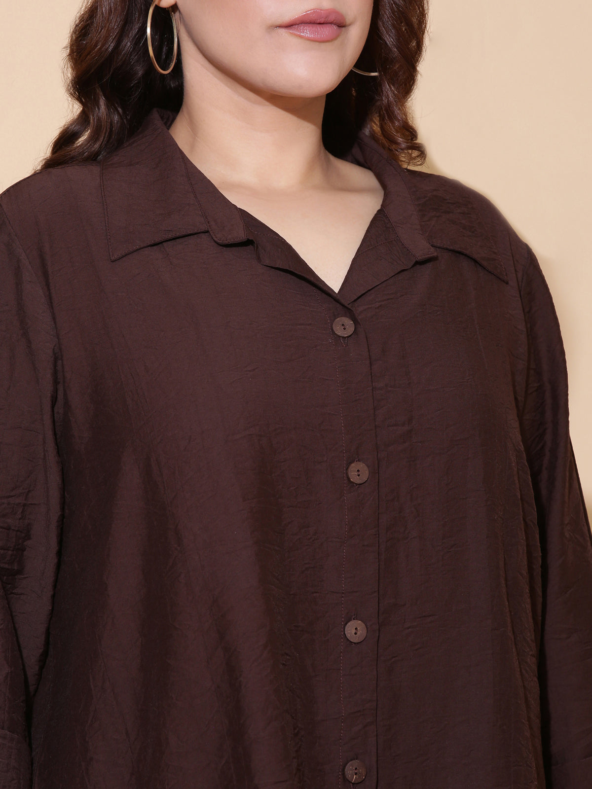 Brown High-Low Hem Shirt