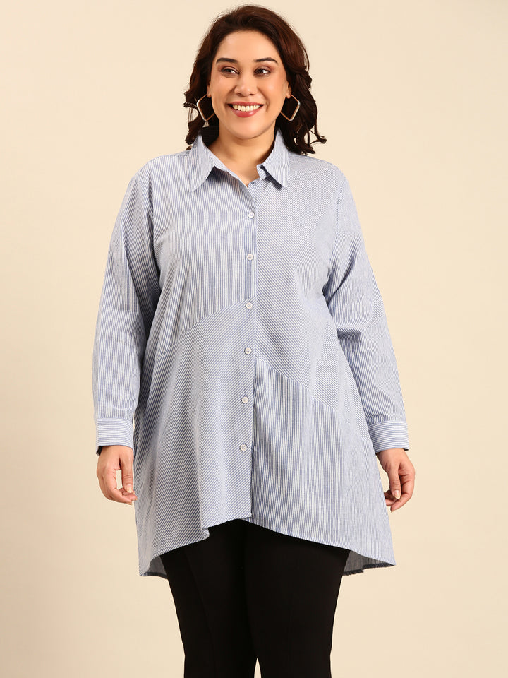 Cotton Striped Longline Button-Down Shirt