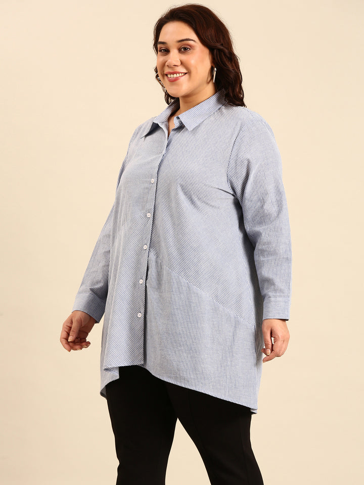 Cotton Striped Longline Button-Down Shirt