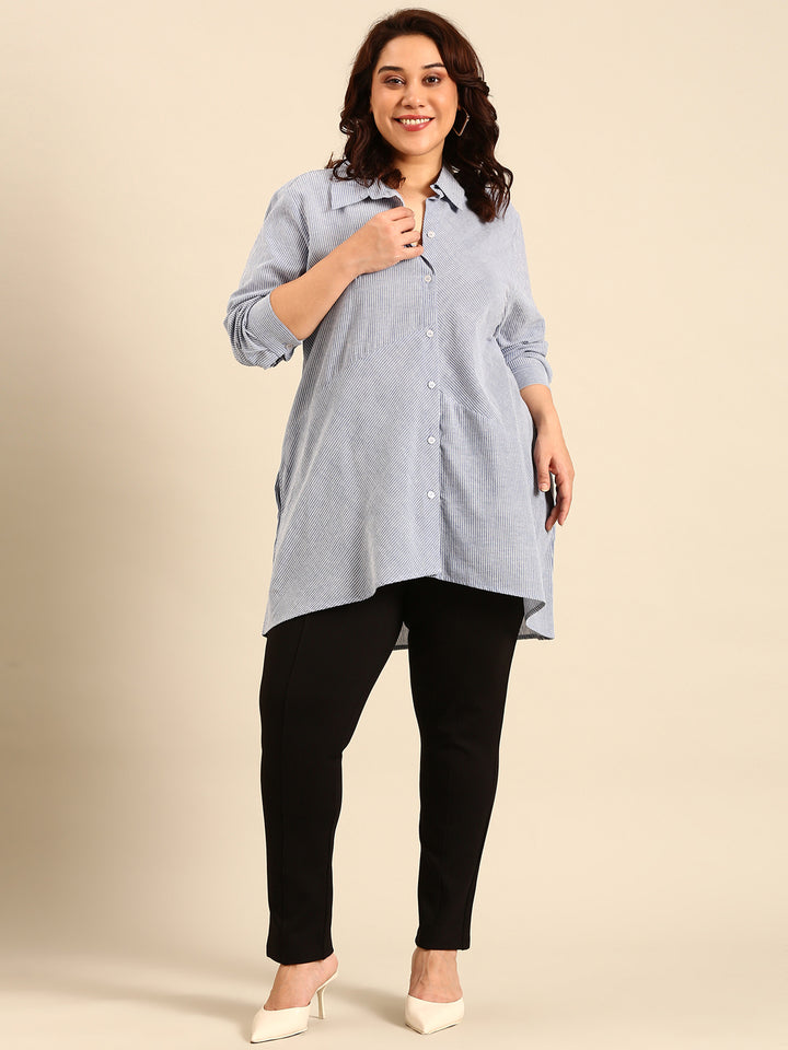 Cotton Striped Longline Button-Down Shirt