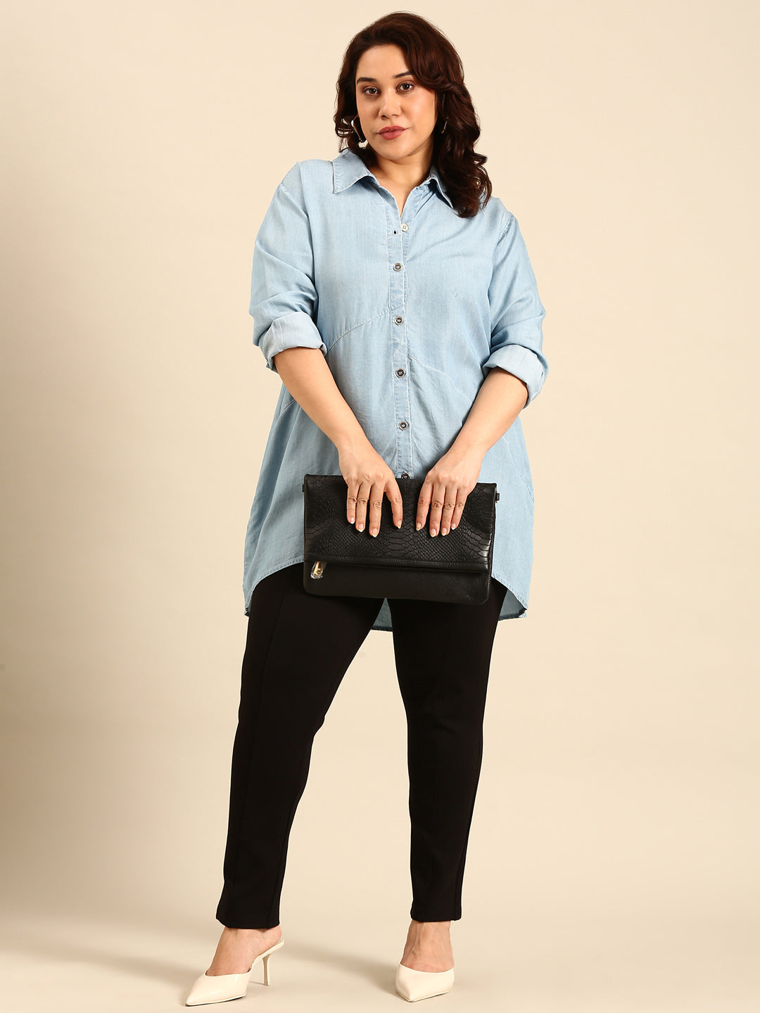 Denim Longline Button-Down Shirt