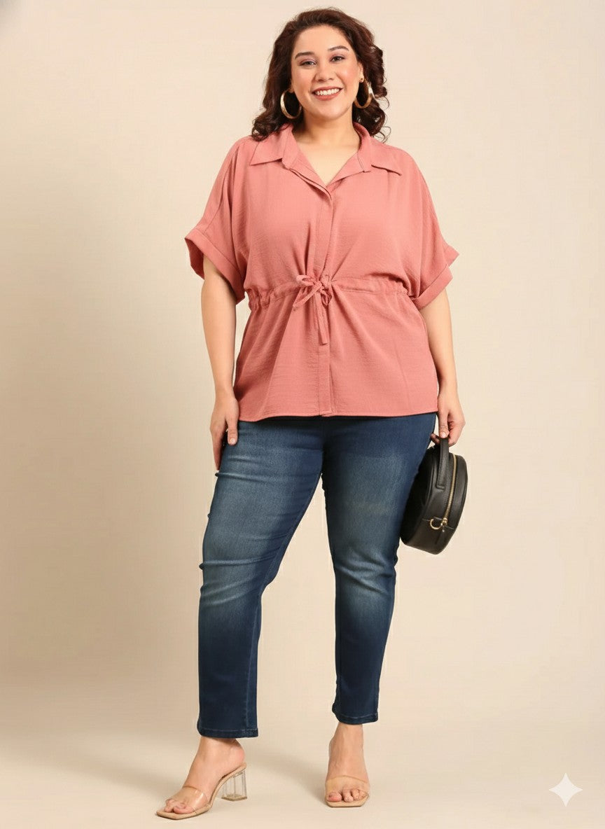 Peach Relaxed Fit Drawstring Shirt