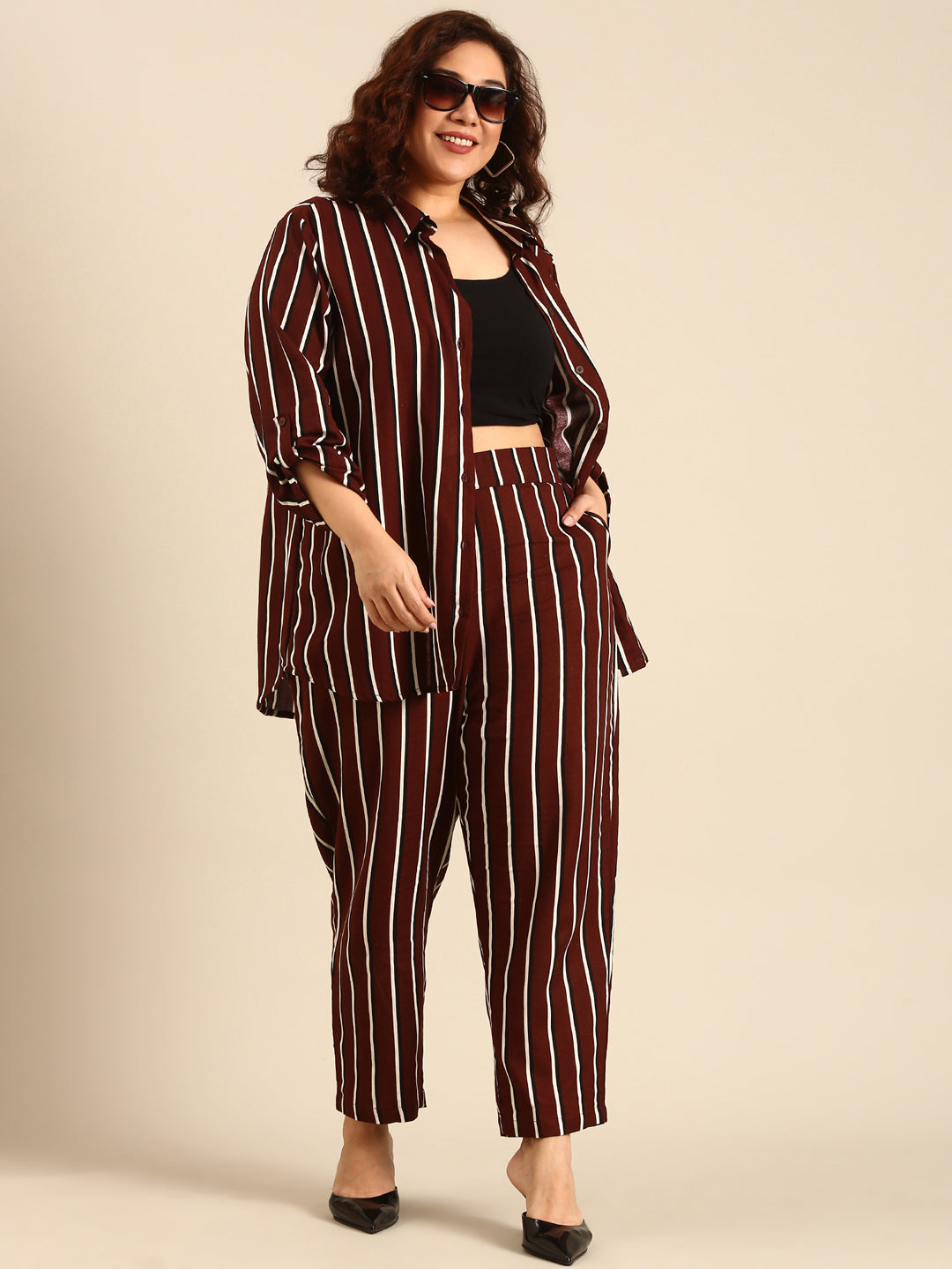 Brown Striped Co-ord Set (2 Piece)