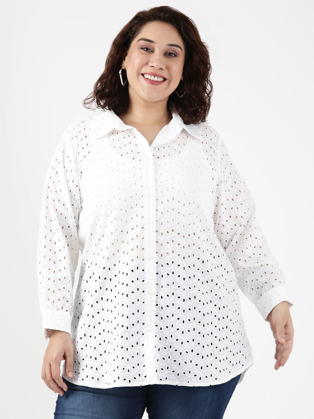Cotton Eyelet Embroidered Shirt
