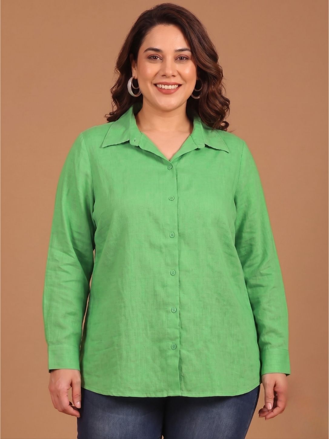 Green Linen Button Down Shirt