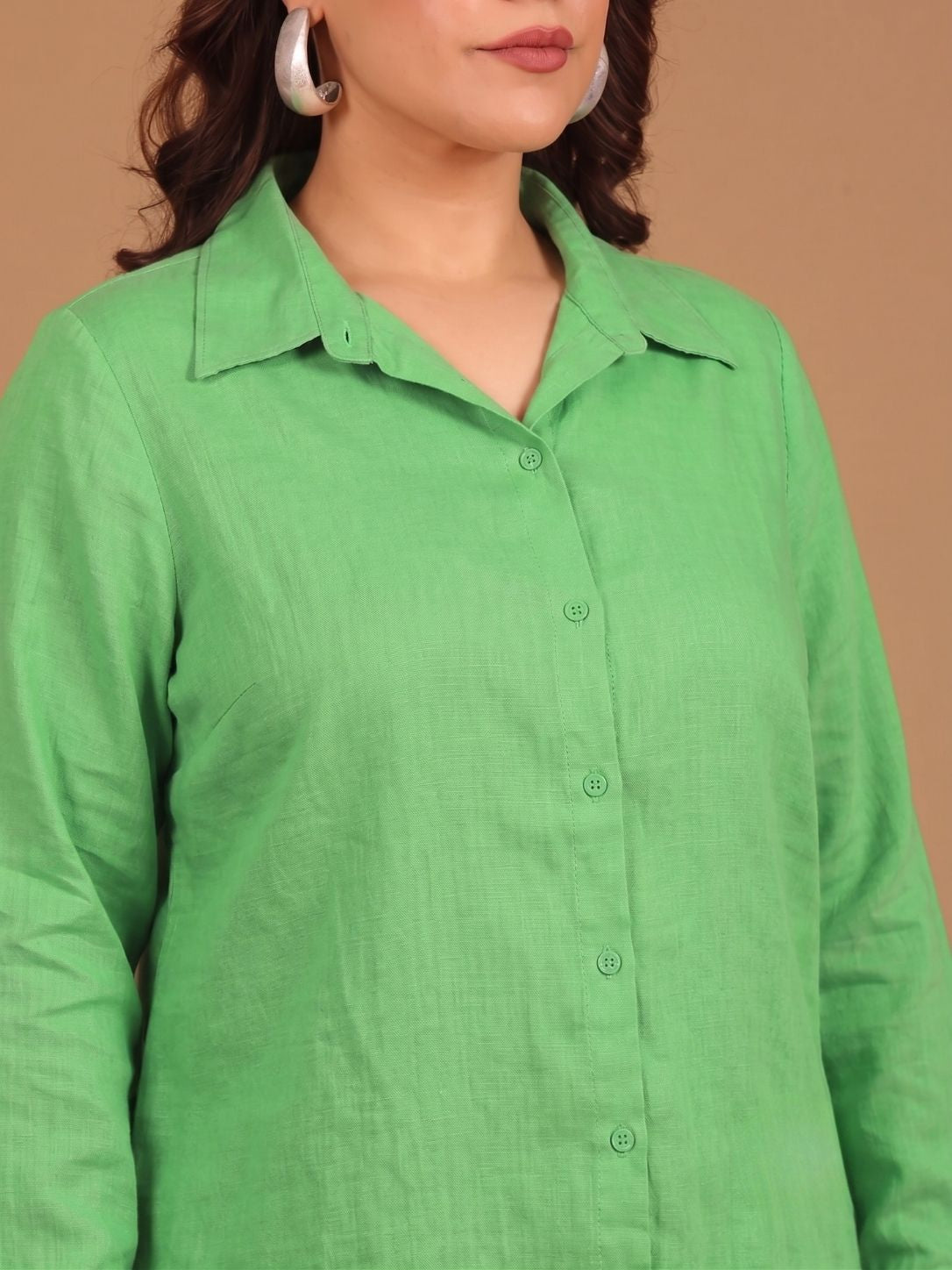 Green Linen Button Down Shirt