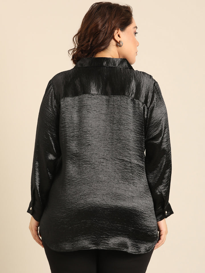 Black Satin Button Down Shirt