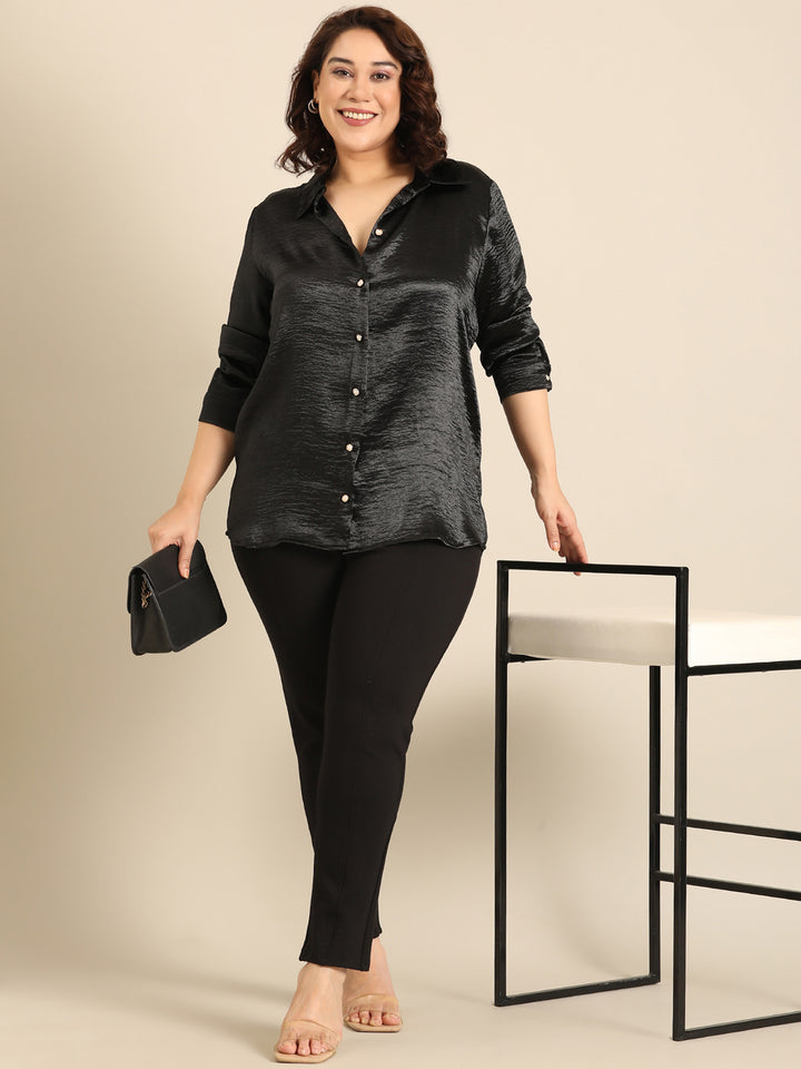 Black Satin Button Down Shirt