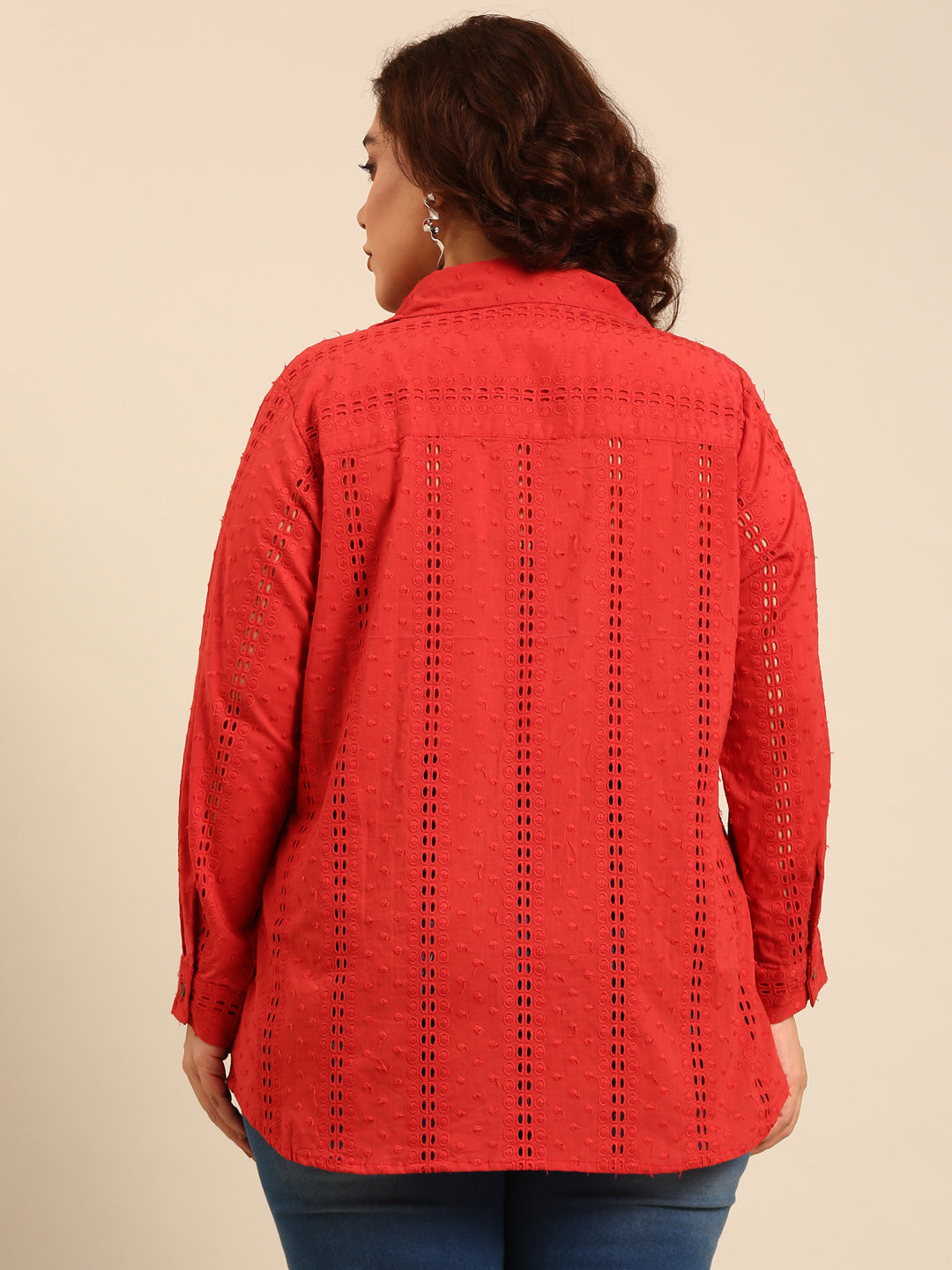 Cotton Red Schiffli Shirt