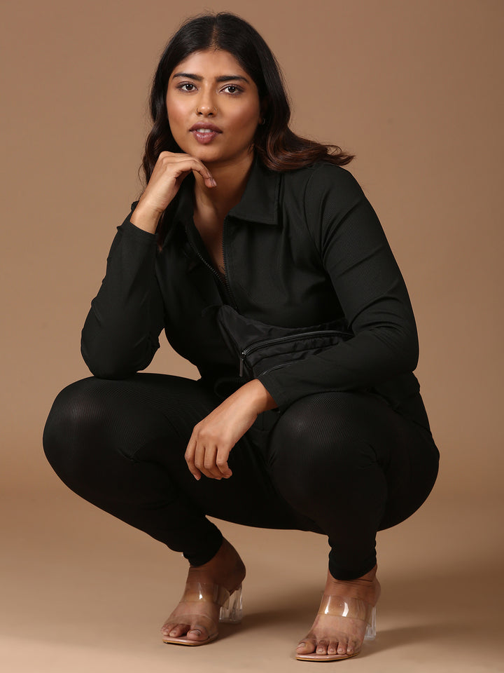 Black Ribbed Co-ord Set-(2 Piece)