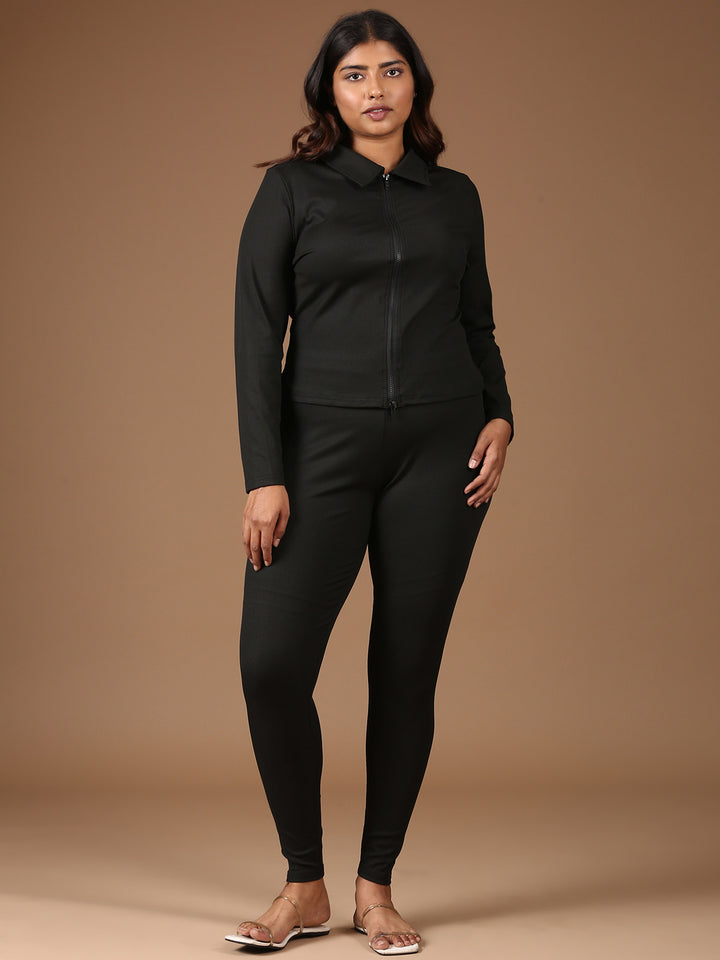 Black Ribbed Co-ord Set-(2 Piece)