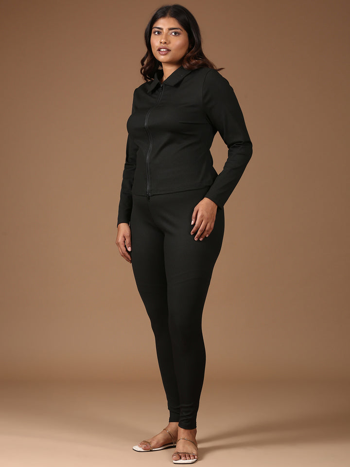 Black Ribbed Co-ord Set-(2 Piece)