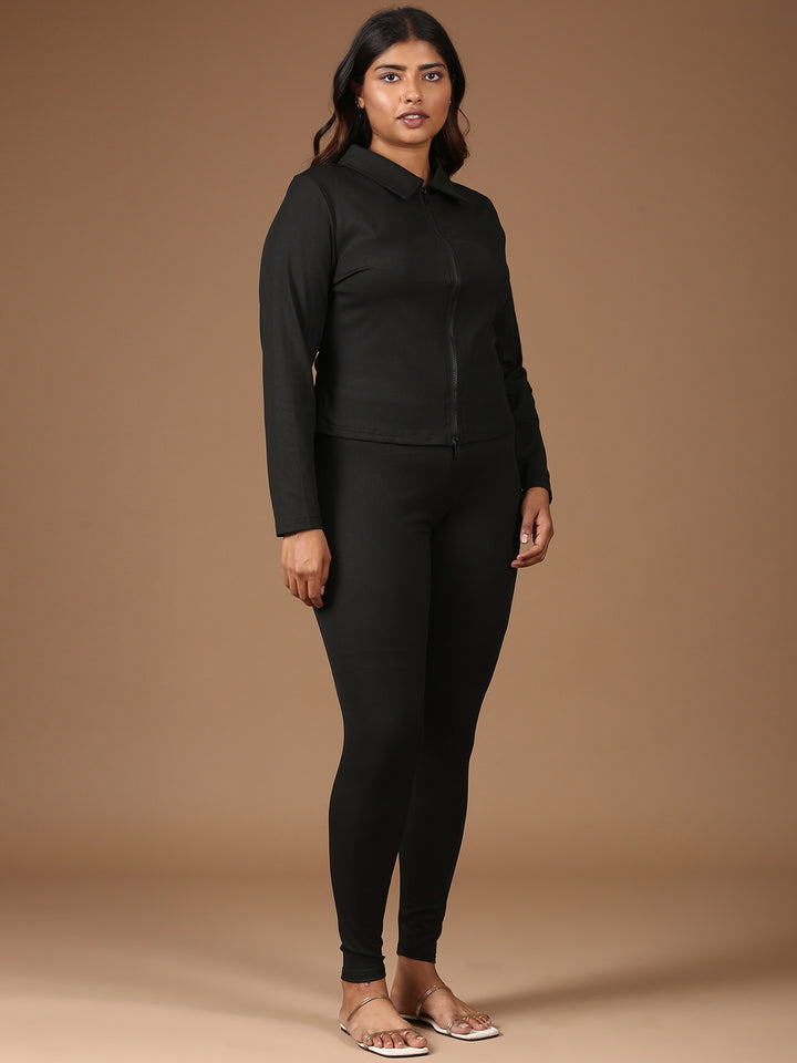 Black Ribbed Co-ord Set-(2 Piece)