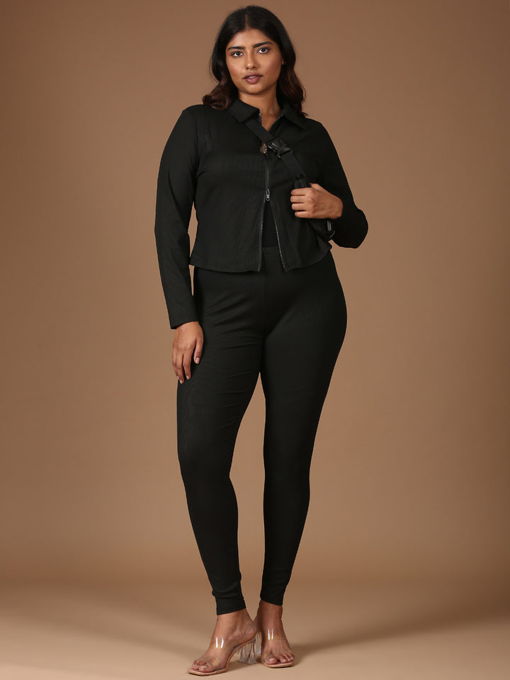 Black Ribbed Co-ord Set-(2 Piece)