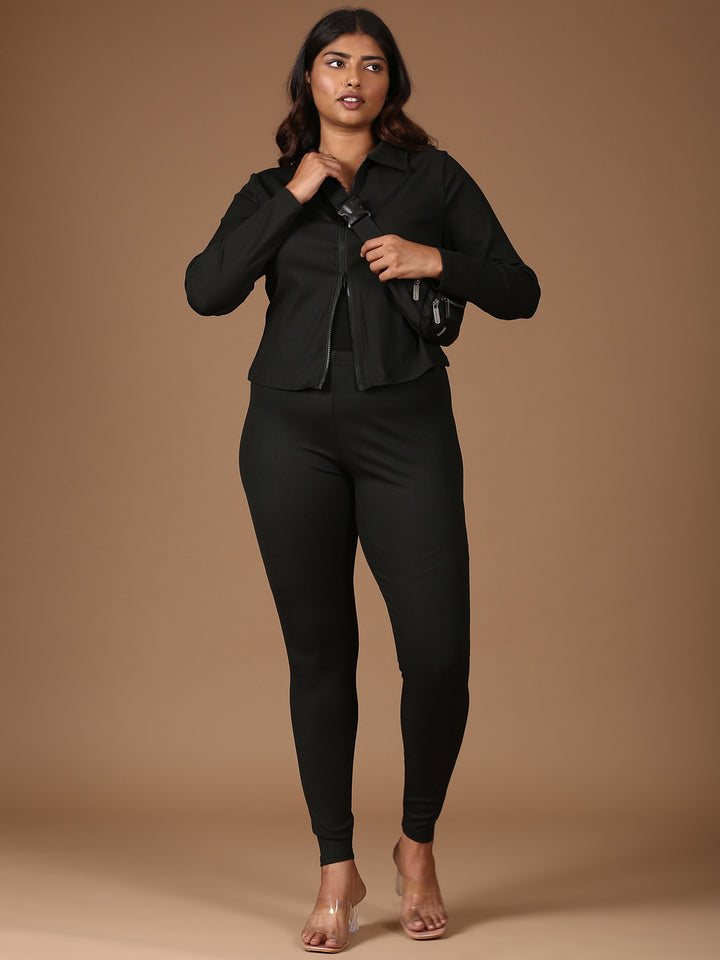 Black Ribbed Co-ord Set-(2 Piece)