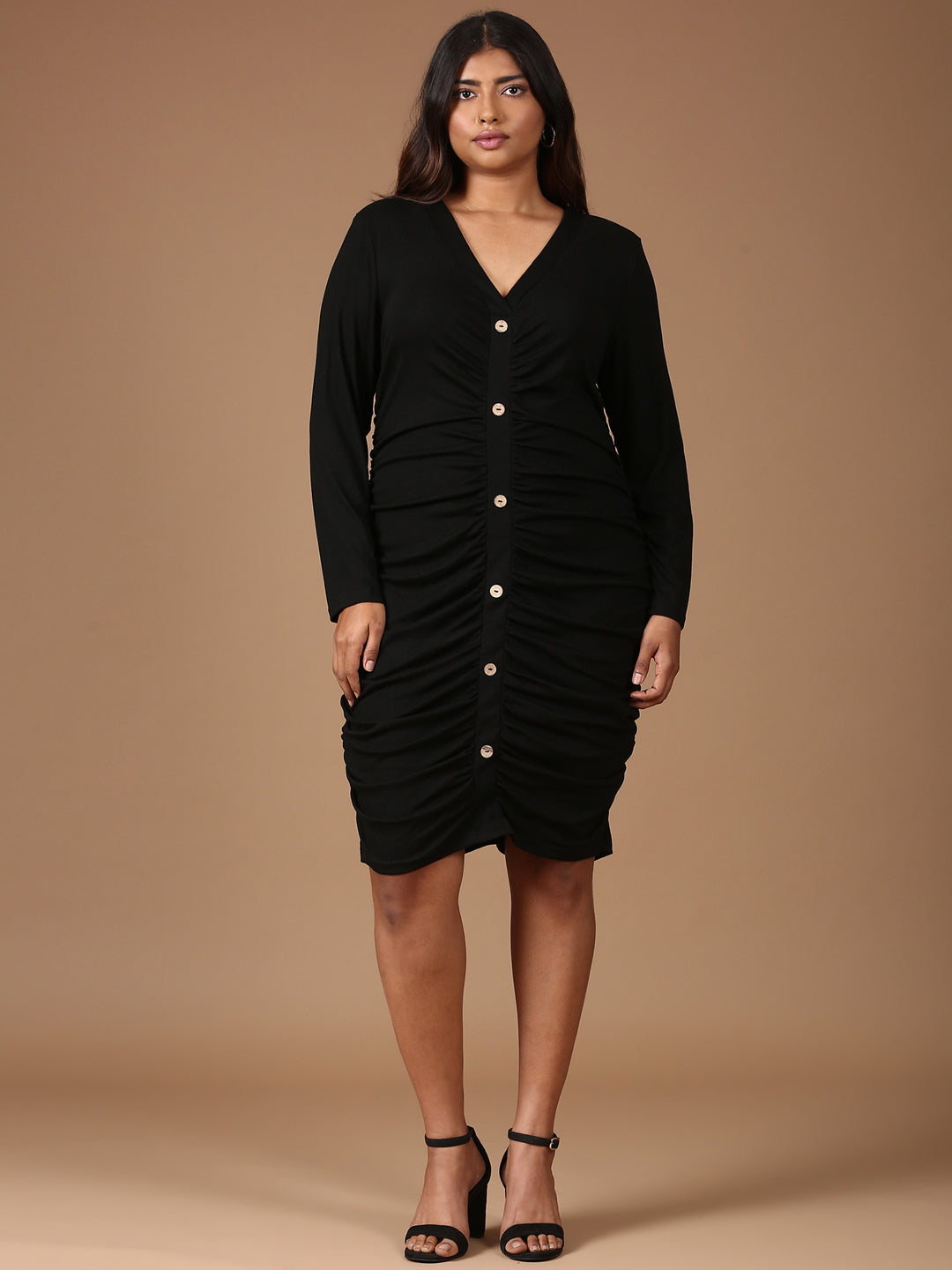 Black BodyCon Button Dress