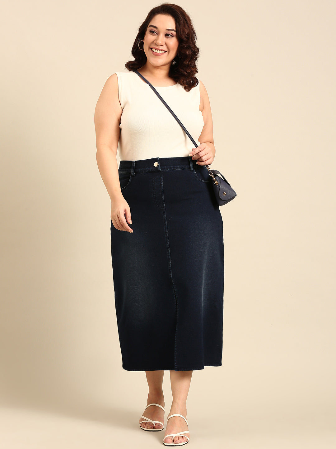 Blue Denim Long Skirt - Main Image