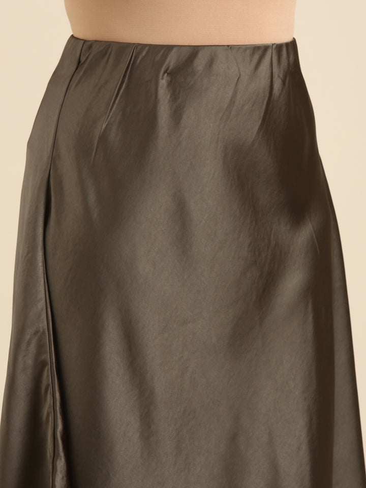 Olive Satin Flared Skirt