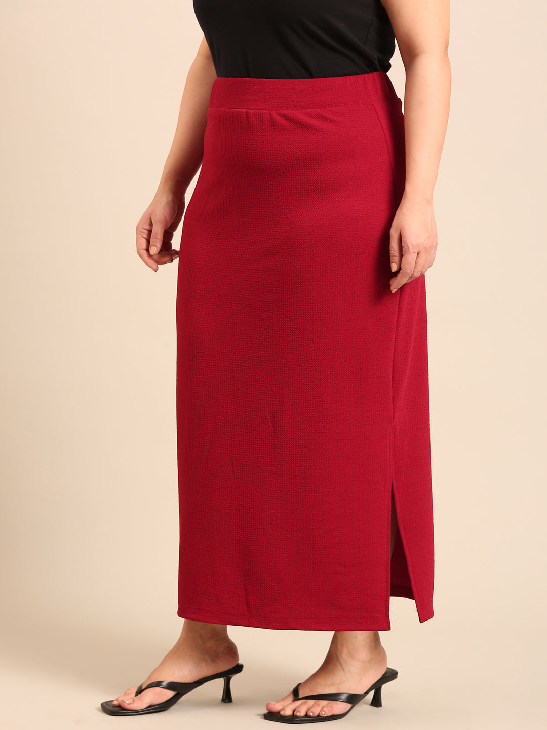 Burgundy Side Slit Skirt