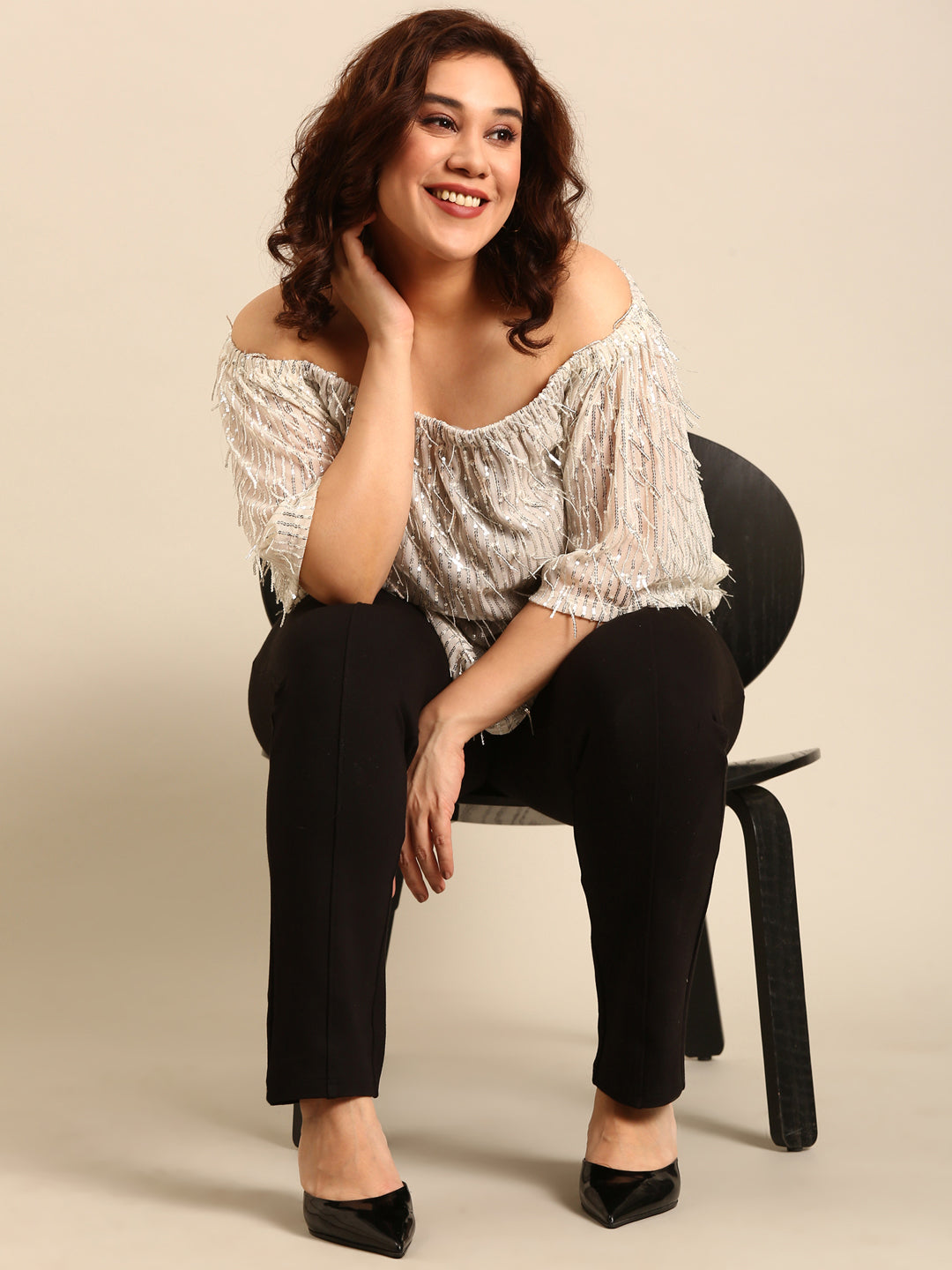 Silver Sequin Off-Shoulder Top2