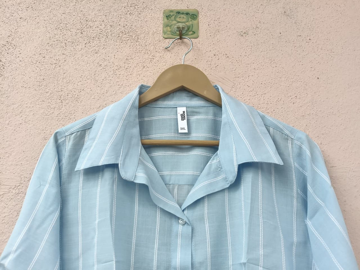 Sky Blue Striped Oversized Shirt with Roll-Up Sleeves