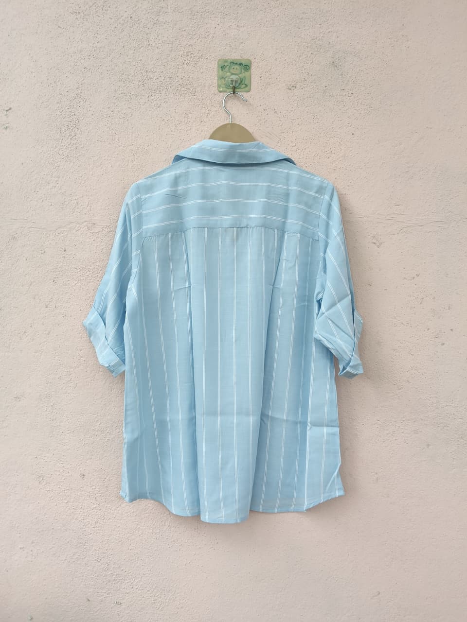 Sky Blue Striped Oversized Shirt with Roll-Up Sleeves